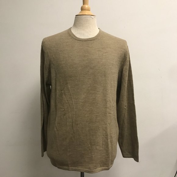 Banana Republic tan brown heather merino wool crew neck sweater L